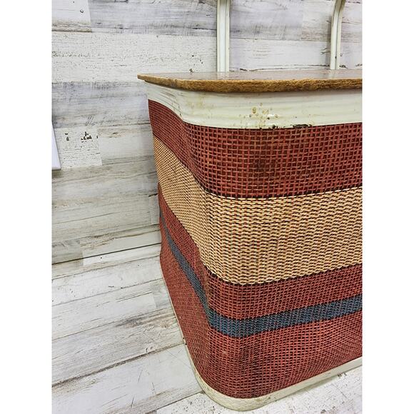 Vintage Red White Blue REDMON Woven Picnic Basket PATRIOTIC Americana Metal Hand - Picture 3 of 12